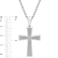 Men's 0.04 CT. T.W. Diamond Multi-Finish Bevelled Edge Cross Pendant in Stainless Steel - 24"|Peoples Jewellers