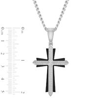 Men's 0.32 CT. T.W. Diamond Knife Edge Layered Gothic-Style Cross Pendant in Stainless Steel and Black IP - 24"|Peoples Jewellers