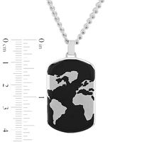 Men's Multi-Finish World Map Dog Tag Pendant in Stainless Steel and Black IP with Black Resin - 24"|Peoples Jewellers