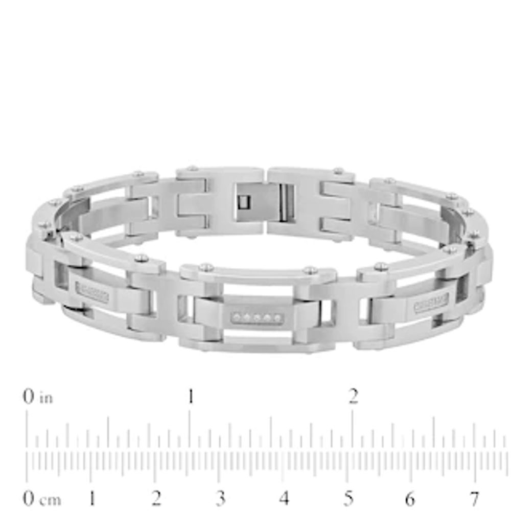 Men's 0.15 CT. T.W. Diamond Multi-Finish Triple Row Link Bracelet in Stainless Steel - 8.5"|Peoples Jewellers