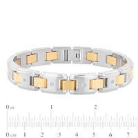 Men's 0.10 CT. T.W. Diamond Multi-Finish Stepped Edge Solid Link Bracelet in Stainless Steel and Yellow IP - 8.5"|Peoples Jewellers