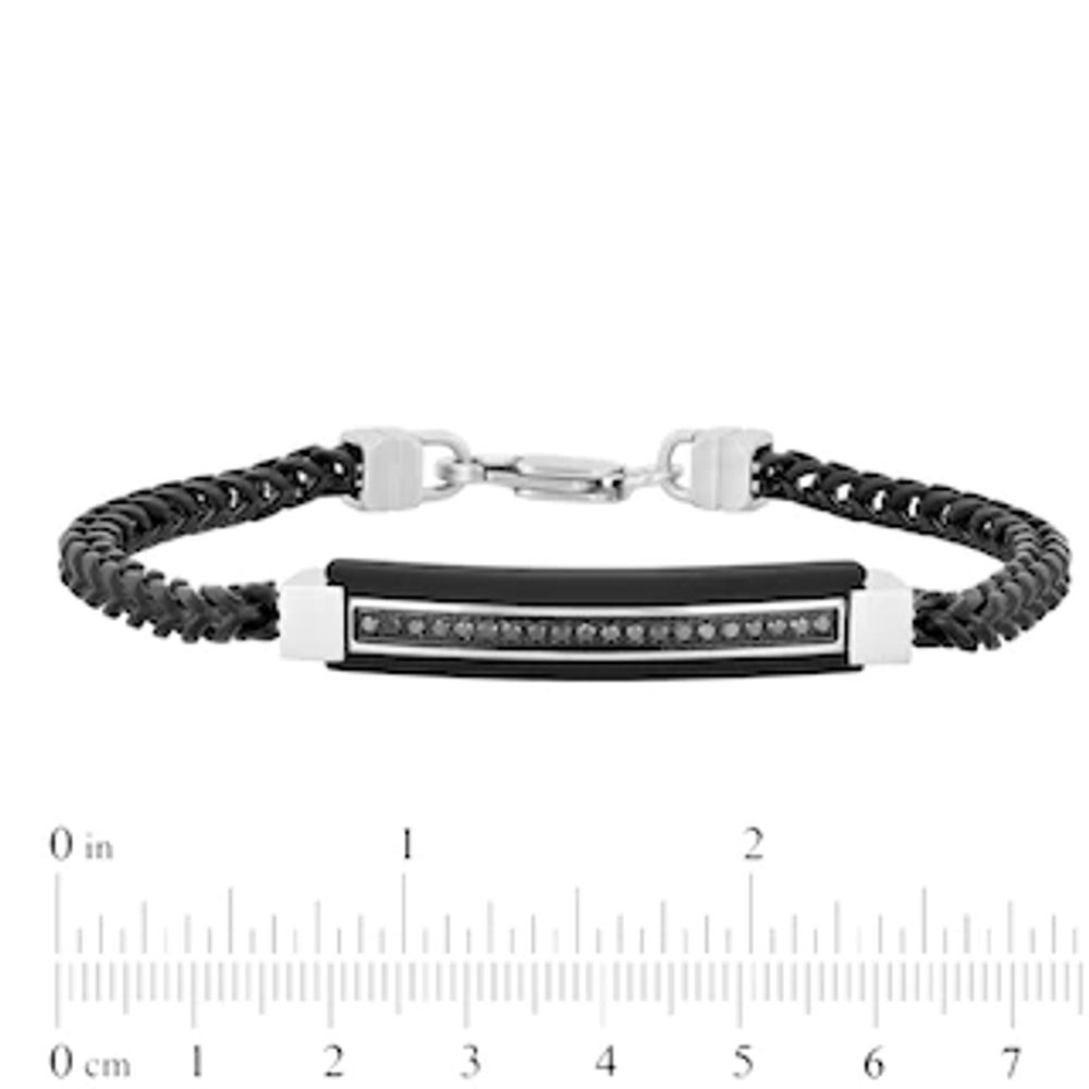 Men's 0.19 CT. T.W. Black Enhanced Diamond Multi-Finish Border ID Bracelet in Stainless Steel and Black IP - 8.5"|Peoples Jewellers