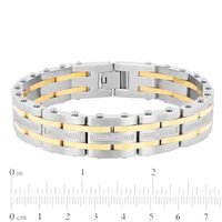 Men's 0.49 CT. T.W. Diamond Alternating Multi-Row Link Bracelet in Stainless Steel and Yellow IP - 8.5"|Peoples Jewellers