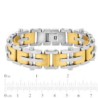 Men's 15.0mm Multi-Finish Riveted Mirrored Link Bracelet in Stainless Steel and Yellow IP - 8.5"|Peoples Jewellers