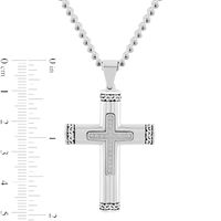 Men's 0.10 CT. T.W. Diamond Multi-Finish Crown of Thorns-Ends Cross Pendant in Stainless Steel and Black IP - 24"|Peoples Jewellers