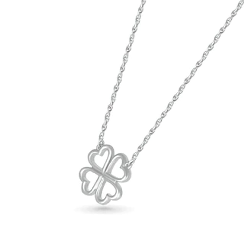 Heart-Shaped Four-Leaf Clover Outline Necklace in 10K White Gold - 17.5"|Peoples Jewellers