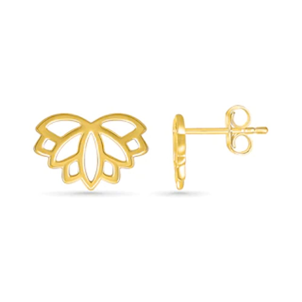 Lotus Flower Outline Stud Earrings in 10K Gold|Peoples Jewellers