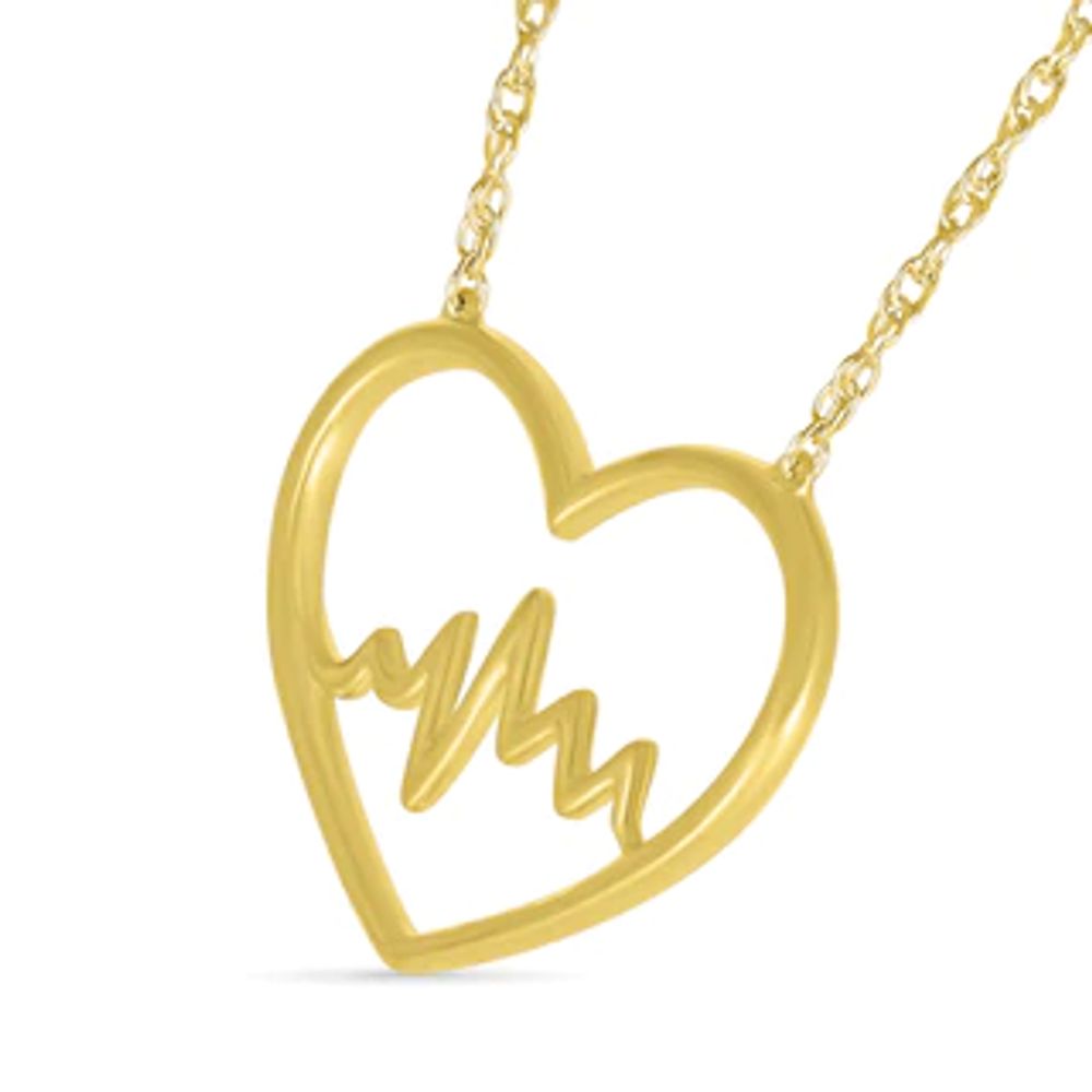 Heartbeat in Heart Outline Necklace in 10K Gold - 17.5"|Peoples Jewellers