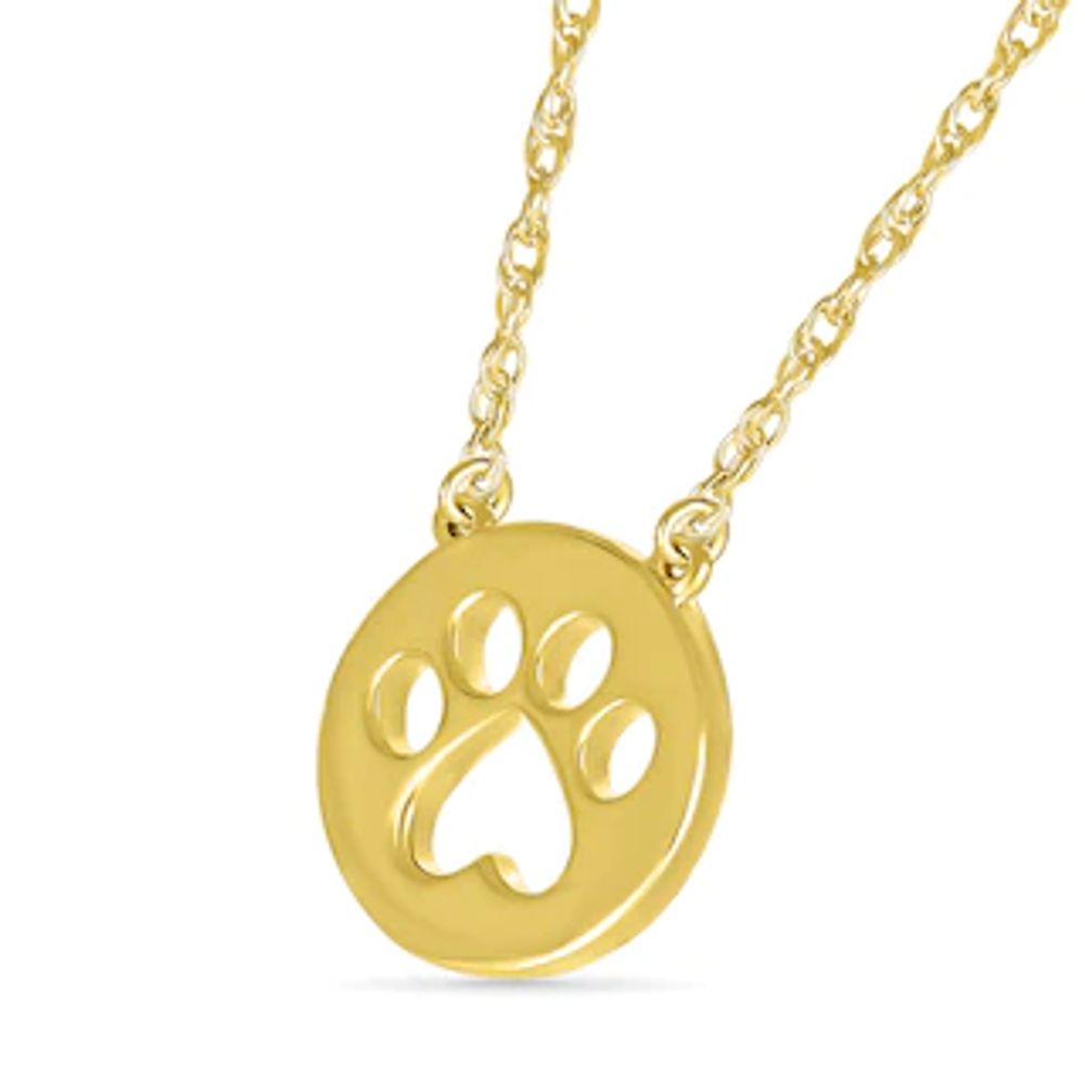 Mini Cut-Out Paw Print Disc Necklace in 10K Gold - 17.75"|Peoples Jewellers