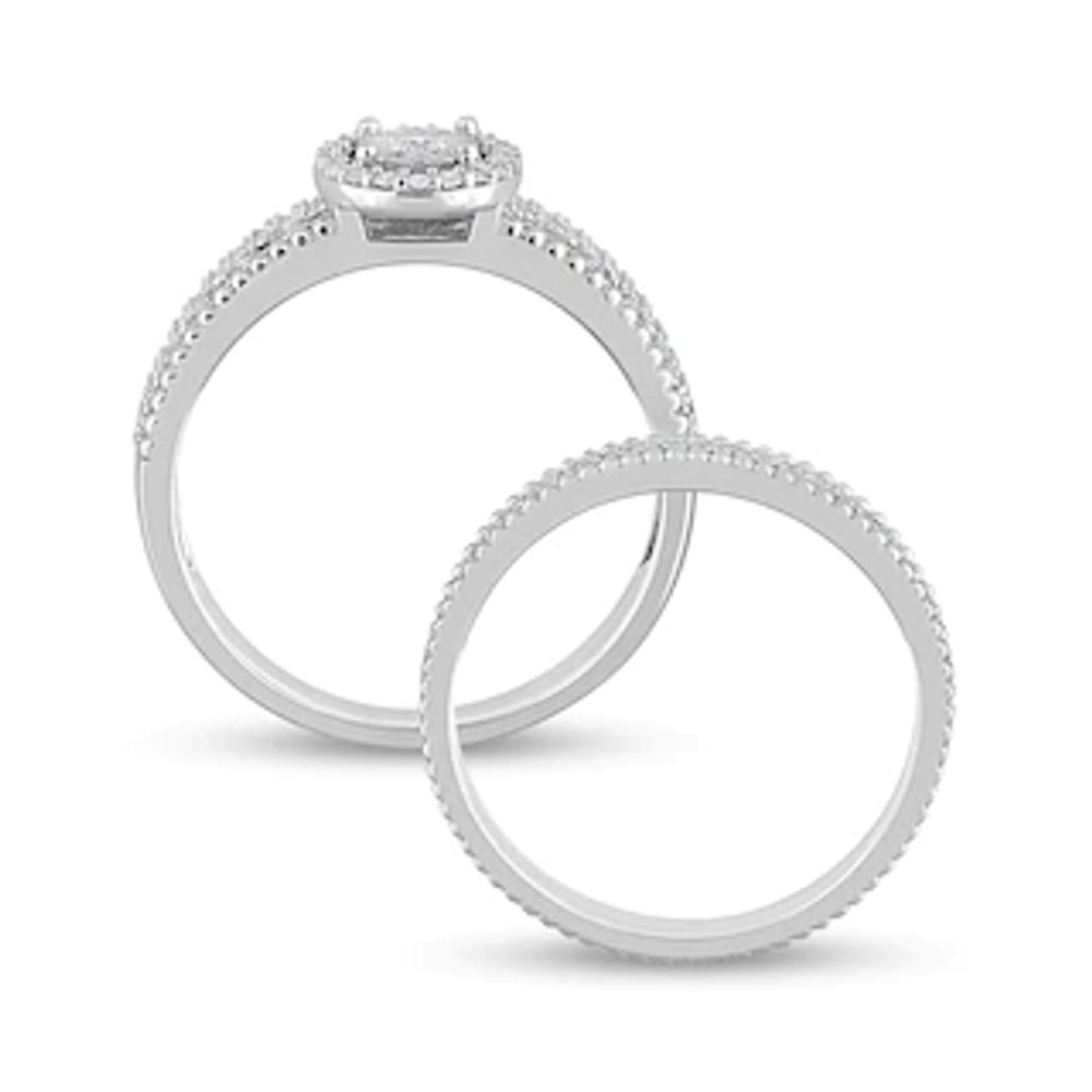 0.32 CT. T.W. Diamond Oval Frame Beaded Multi-Row Bridal Set in Sterling Silver|Peoples Jewellers