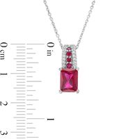 Emerald-Cut Lab-Created Ruby and White Lab-Created Sapphire Triple Row Bail Pendant in Sterling Silver|Peoples Jewellers