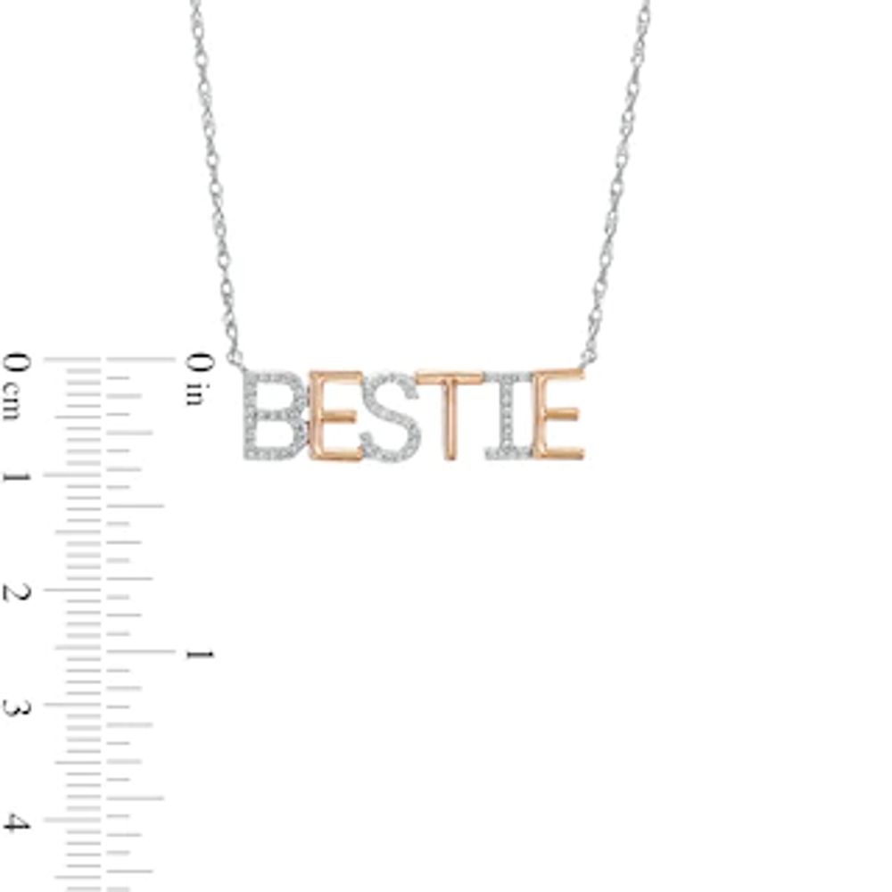Diamond Accent "BESTIE" Necklace in Sterling Silver with 14K Rose Gold Plate|Peoples Jewellers