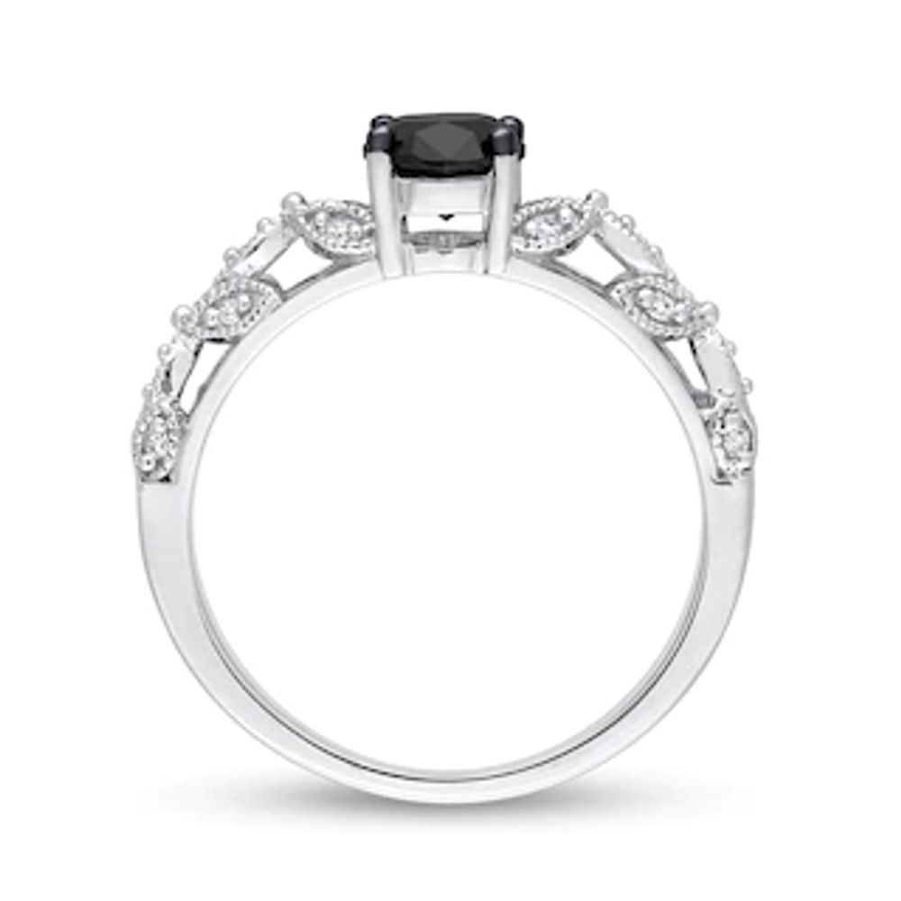 1.03 CT. T.W. Oval Black Enhanced and White Diamond Vine Shank Engagement Ring in 14K White Gold|Peoples Jewellers