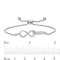 0.065 CT. T.W. Diamond Infinity Loop "MOM" with Heart Bolo Bracelet in Sterling Silver – 9.5"|Peoples Jewellers