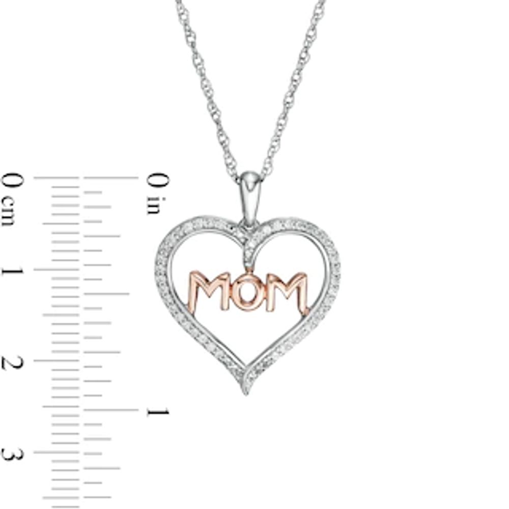 0.18 CT. T.W. Diamond "MOM" in Heart Pendant in Sterling Silver and 10K Rose Gold|Peoples Jewellers