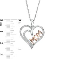 0.18 CT. T.W. Diamond Double Row Heart "MOM" Pendant in Sterling Silver with 10K Rose Gold|Peoples Jewellers