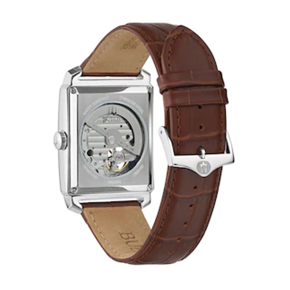 Men's Bulova Sutton Automatic Strap Watch with Rectangular Silver-Tone Skeleton Dial (Model: 96A268)|Peoples Jewellers