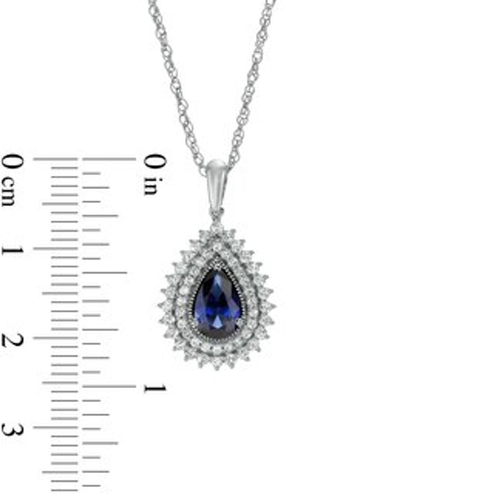 Pear-Shaped Blue and White Lab-Created Sapphire Teardrop Frame Pendant in Sterling Silver|Peoples Jewellers