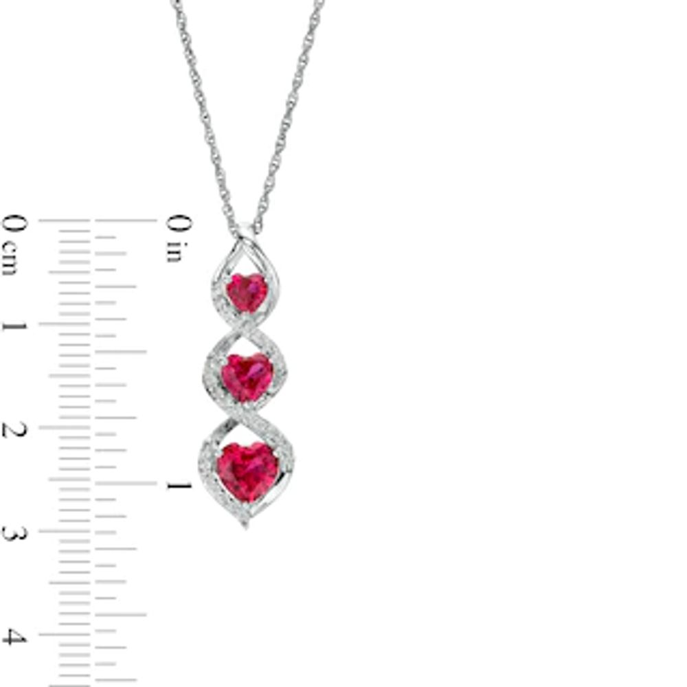 Heart-Shaped Lab-Created Ruby and White Lab-Created Sapphire Linear Trio Pendant in Sterling Silver|Peoples Jewellers