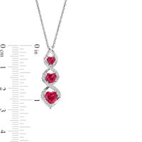 Heart-Shaped Lab-Created Ruby and White Lab-Created Sapphire Linear Trio Pendant in Sterling Silver|Peoples Jewellers