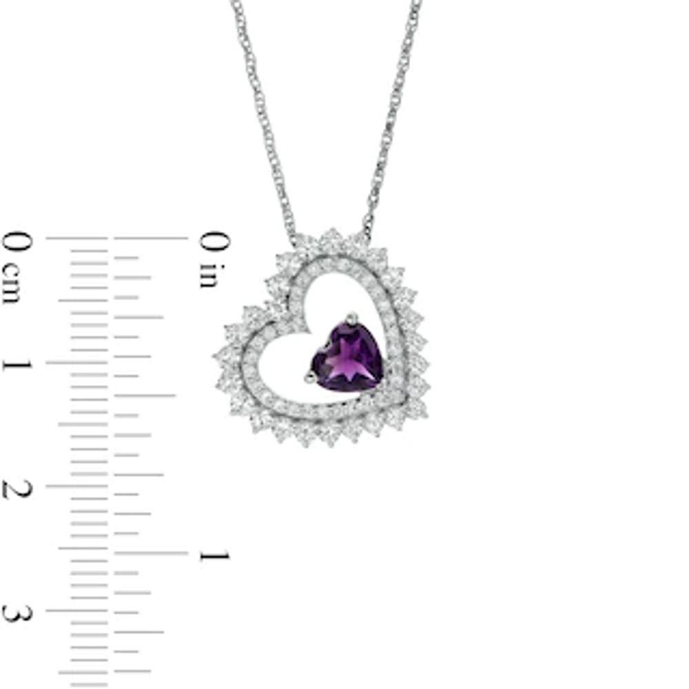 6.0mm Amethyst and White Lab-Created Sapphire Tilted Heart Pendant in Sterling Silver|Peoples Jewellers