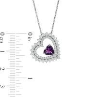 6.0mm Amethyst and White Lab-Created Sapphire Tilted Heart Pendant in Sterling Silver|Peoples Jewellers