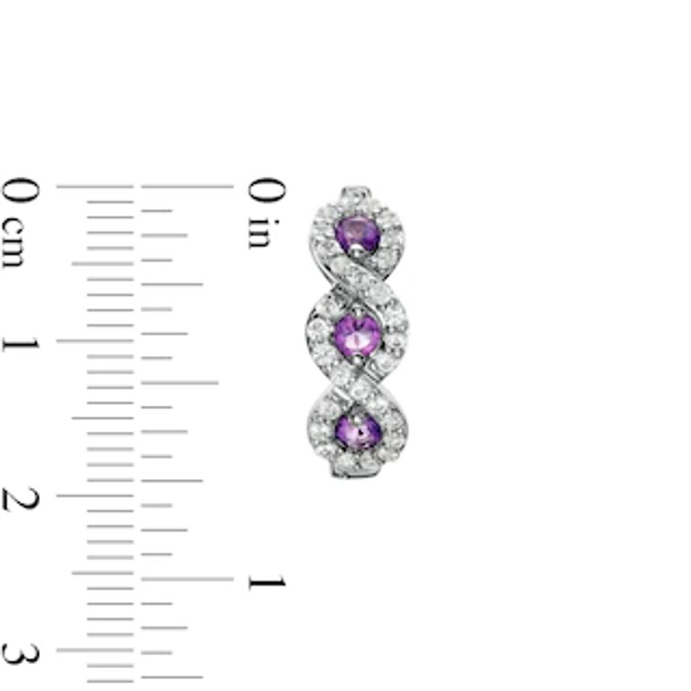 Amethyst and White Lab-Created Sapphire Cascading Frame Hoop Earrings in Sterling Silver|Peoples Jewellers