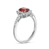 Emerald-Cut Garnet and White Lab-Created Sapphire Ornate Frame Ring in Sterling Silver|Peoples Jewellers