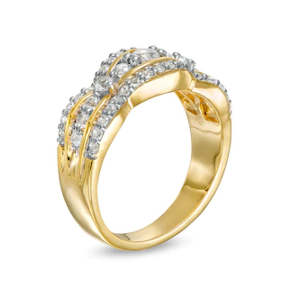 White Lab-Created Sapphire Cinched Row Ring in Sterling Silver with 14K Gold Plate|Peoples Jewellers