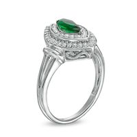 Marquise Lab-Created Emerald and White Lab-Created Sapphire Collar Frame Ring in Sterling Silver|Peoples Jewellers