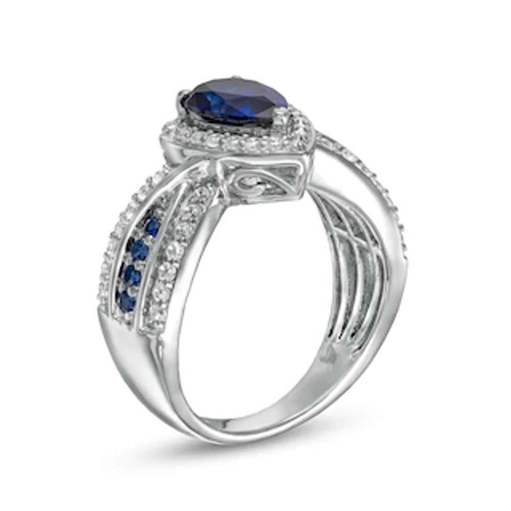 Pear-Shaped Blue and White Lab-Created Sapphire Frame Ring in Sterling Silver|Peoples Jewellers