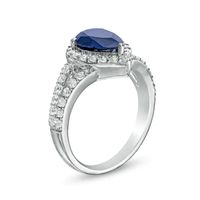 Pear-Shaped Blue and White Lab-Created Sapphire Frame Split Shank Ring in Sterling Silver|Peoples Jewellers