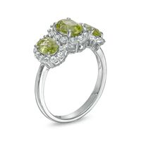 Oval Peridot and White Lab-Created Sapphire Frame Three Stone Ring in Sterling Silver|Peoples Jewellers