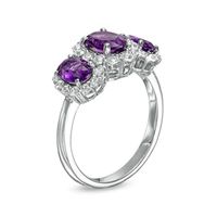 Oval Amethyst and White Lab-Created Sapphire Frame Three Stone Ring in Sterling Silver|Peoples Jewellers