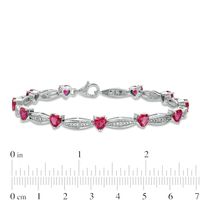 5.0mm Heart-Shaped Lab-Created Ruby and White Lab-Created Sapphire Alternating Line Bracelet in Sterling Silver - 7.5"|Peoples Jewellers