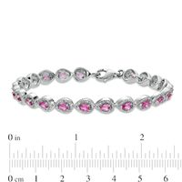 Pear-Shaped Pink Lab-Created Sapphire and 0.18 CT. T.W. Diamond Bracelet in Sterling Silver - 7.5"|Peoples Jewellers