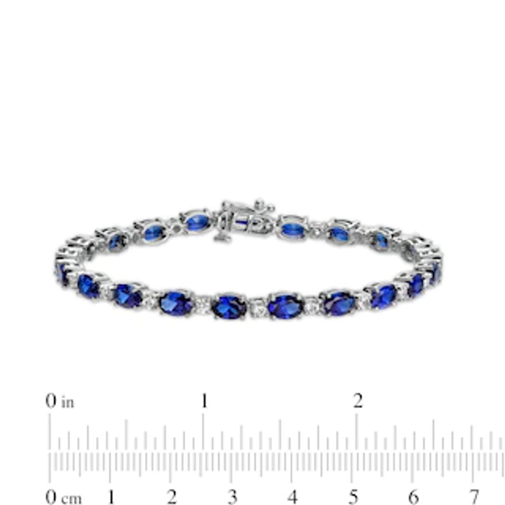 Oval Blue and White Lab-Created Sapphire Alternating Line Bracelet in Sterling Silver - 7.25"|Peoples Jewellers
