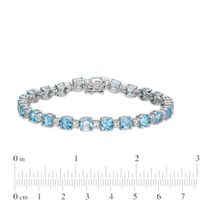 Swiss Blue Topaz and White Lab-Created Sapphire Alternating Line Bracelet in Sterling Silver - 7.25"|Peoples Jewellers