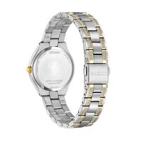 Ladies' Citizen Eco-Drive® Silhouette Crystal Accent Two-Tone Watch with Blue Dial (Model: FE1234-50L)|Peoples Jewellers