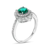 6.0mm Lab-Created Emerald and White Lab-Created Sapphire Double Crown Frame Ring in Sterling Silver|Peoples Jewellers