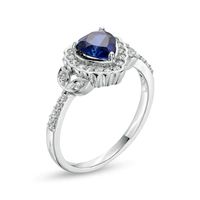 6.0mm Heart-Shaped Blue and White Lab-Created Sapphire Scallop Frame Leaf-Sides Flower Ring in Sterling Silver|Peoples Jewellers