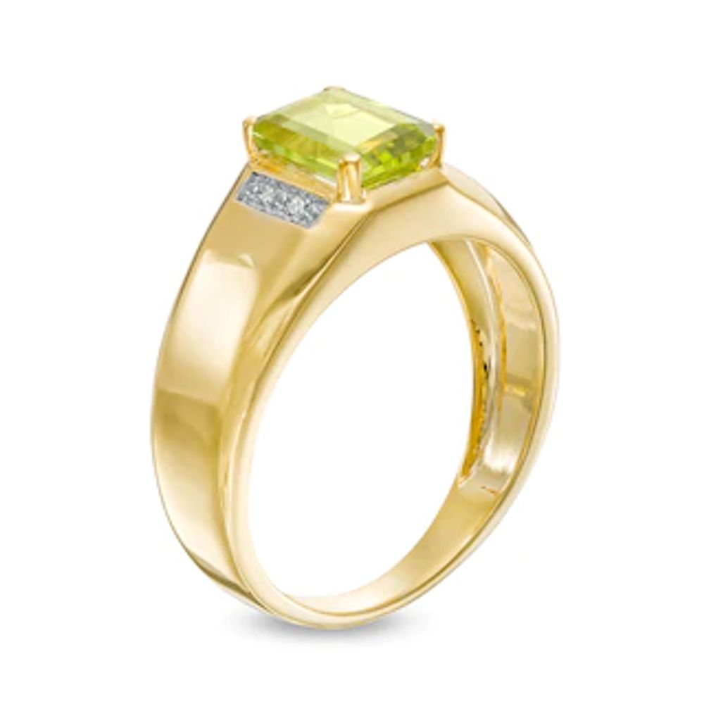 Men's Emerald-Cut Peridot and Diamond Accent Collar Ring in 10K Gold|Peoples Jewellers