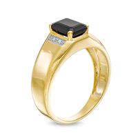 Men's Emerald-Cut Onyx and Diamond Accent Collar Ring in 10K Gold|Peoples Jewellers