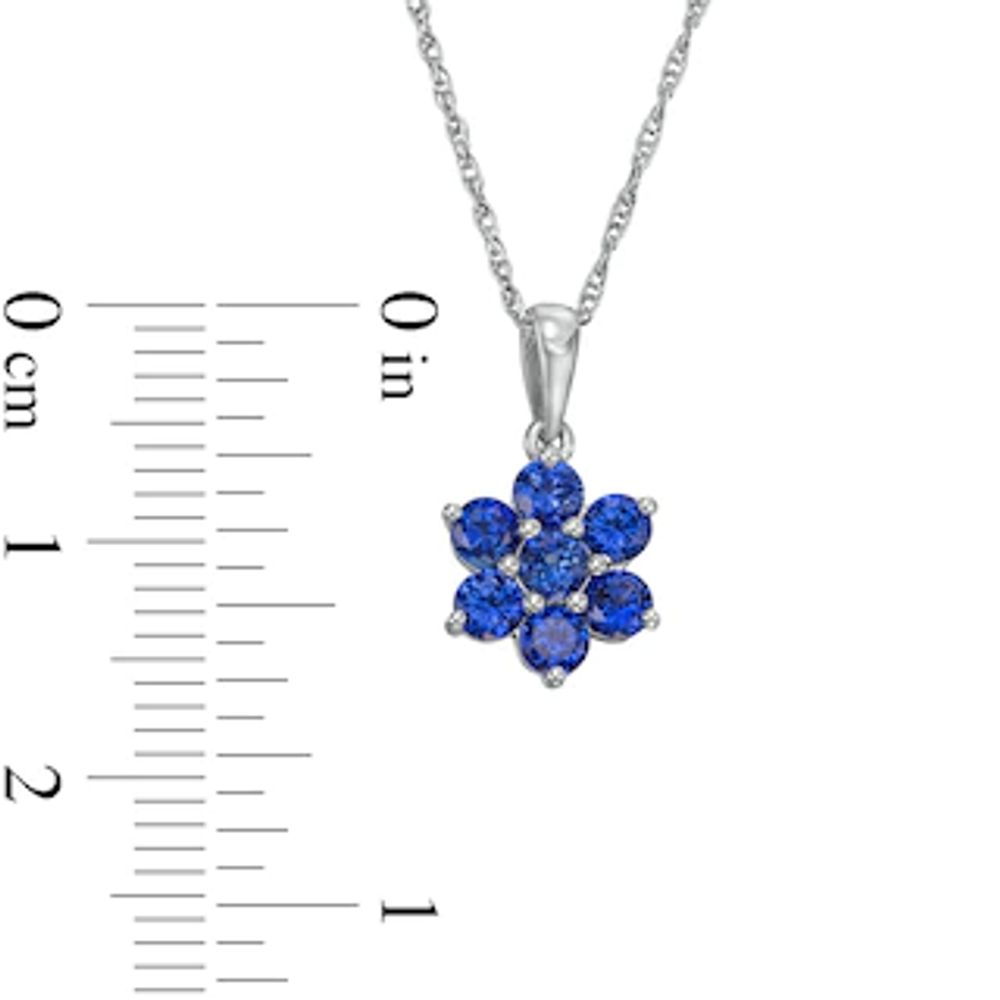 Blue Lab-Created Sapphire Flower Drop Pendant in 10K White Gold|Peoples Jewellers