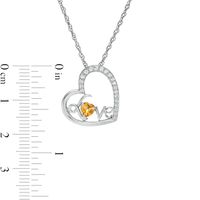 4.0mm Citrine and White Lab-Created Sapphire Cursive "Love" Tilted Heart Pendant in Sterling Silver|Peoples Jewellers