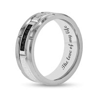 Men's 0.12 CT. T.W. Black Enhanced and White Diamond Brick Pattern Wedding Band in Tungsten and Black IP (1 Line)|Peoples Jewellers