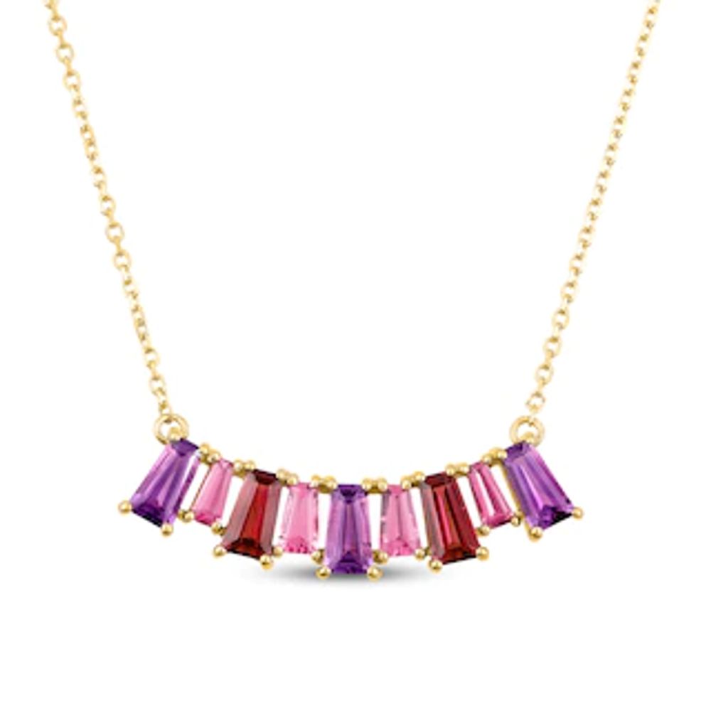 Baguette Amethyst, Garnet and Pink Tourmaline Alternating Curved Bar Necklace in 10K Gold|Peoples Jewellers