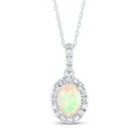 Oval Opal and 0.12 CT. T.W. Diamond Frame Drop Pendant in 14K Gold|Peoples Jewellers