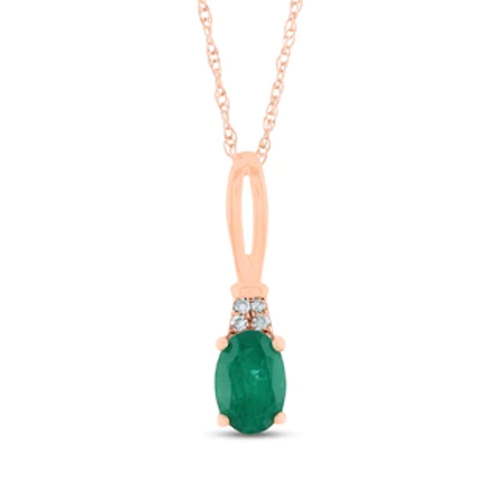 Oval Emerald and Diamond Accent Quartet Split Bail Pendant in 14K Rose Gold|Peoples Jewellers