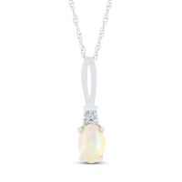 Oval Opal and Diamond Accent Quartet Split Bail Pendant in 14K White Gold|Peoples Jewellers